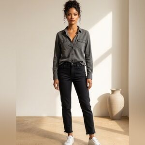 AG dark grey raw hem denim shirt